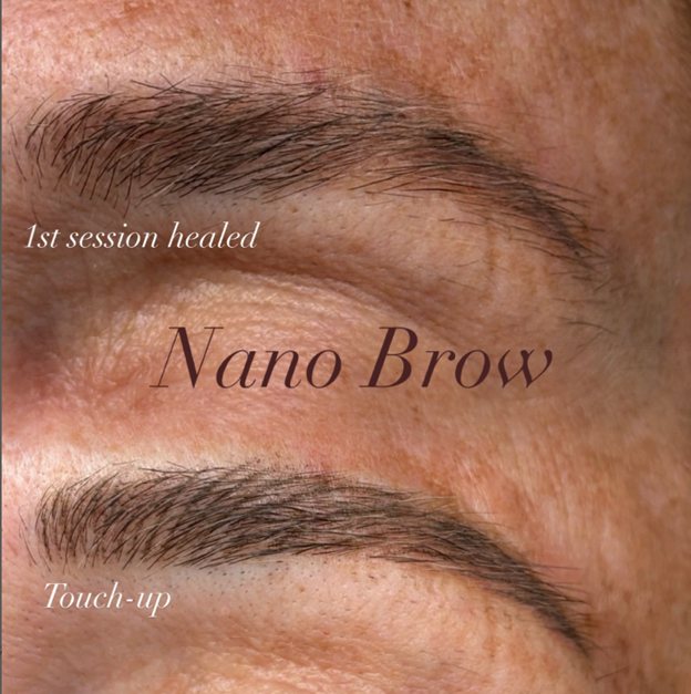 Client with natural permanent makeup results